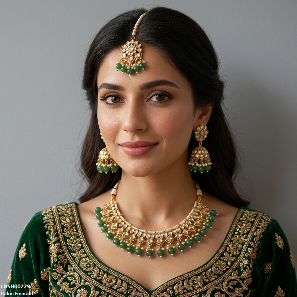 Tear/Square Pearl Drop Rajwari Necklace Set