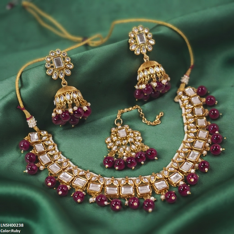 Square Pearl Drop Rajwari Necklace Set