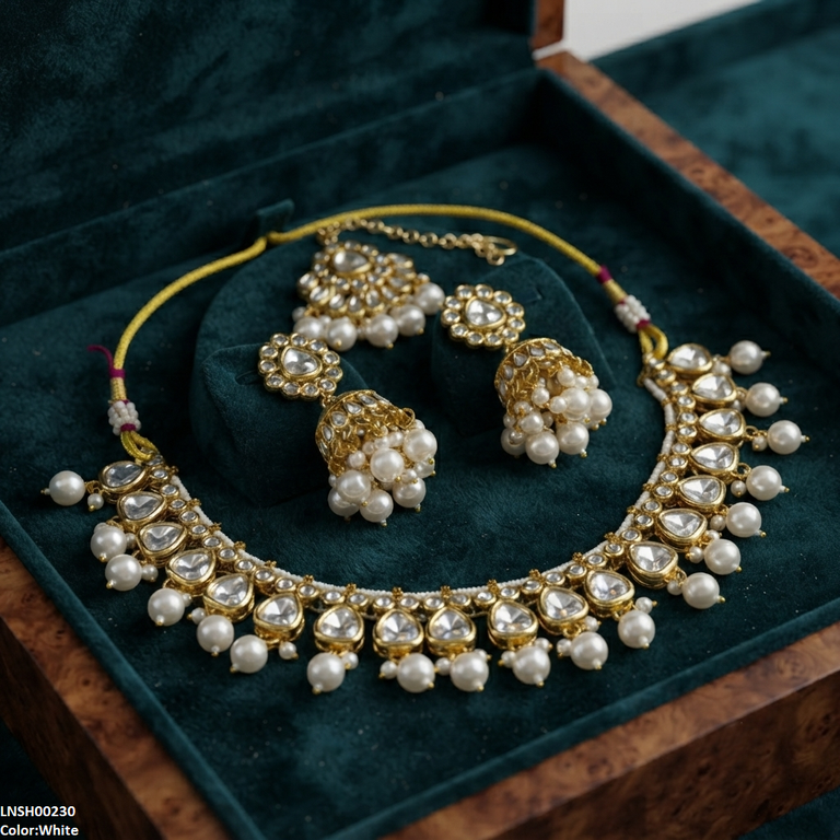 Oval Pearl Drop Rajwari Necklace Set