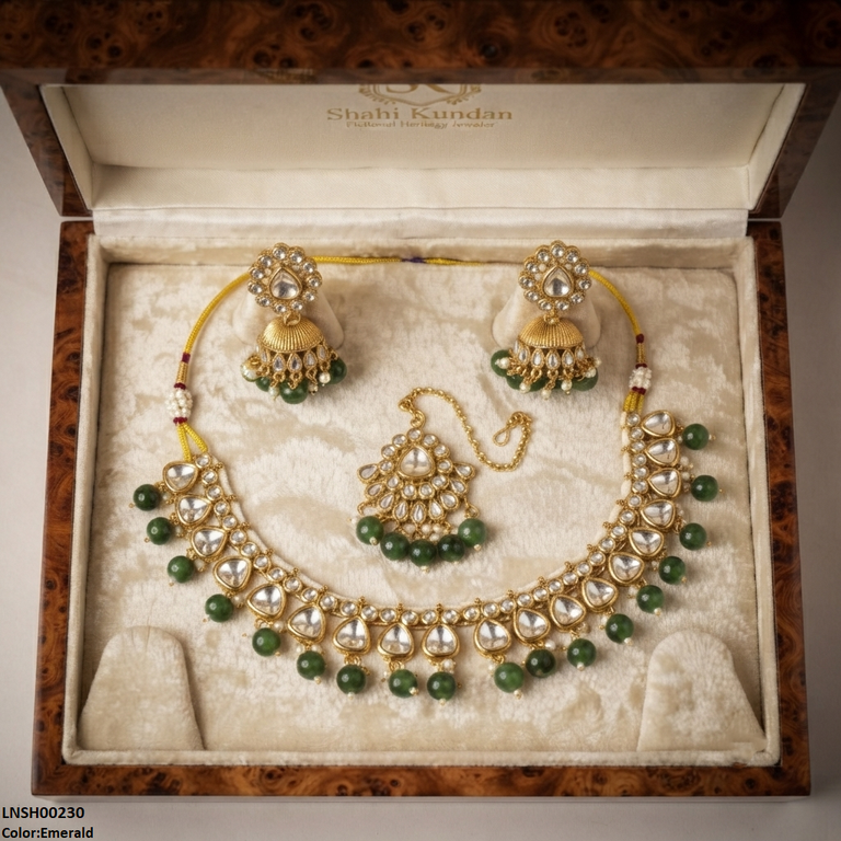 Oval Pearl Drop Rajwari Necklace Set