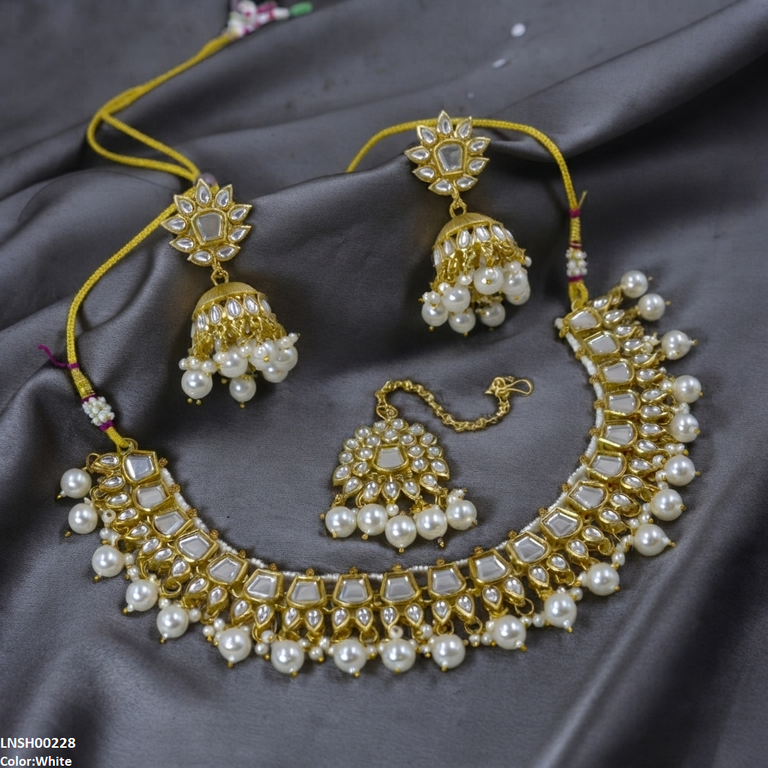 Square/Tear Pearl Drop Rajwari Necklace Set