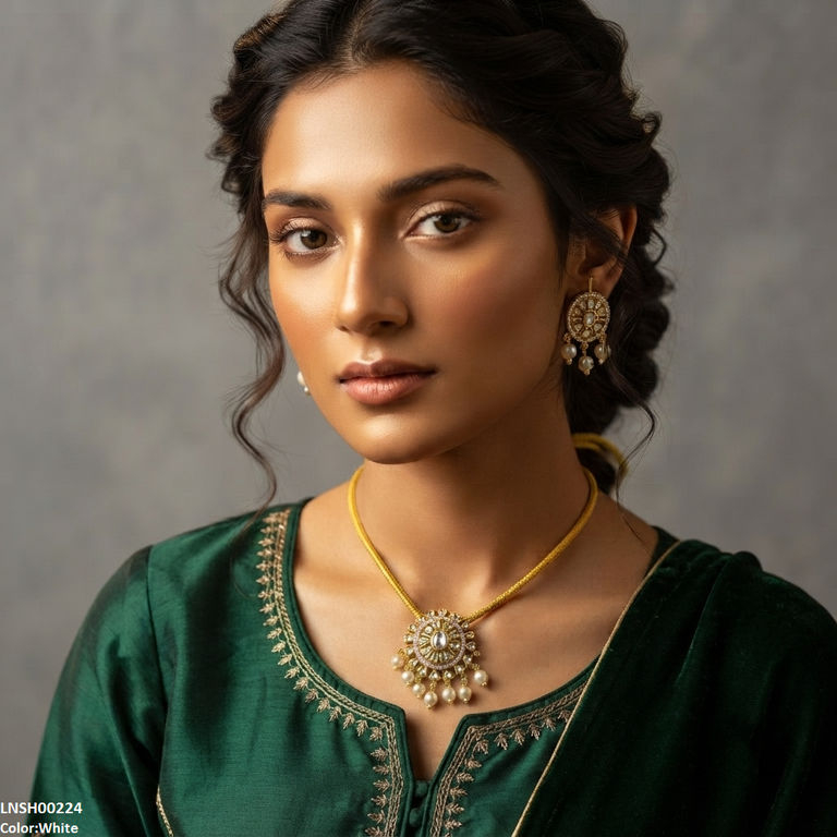 Oval Flower Pearl Drop South Indian Necklace Set