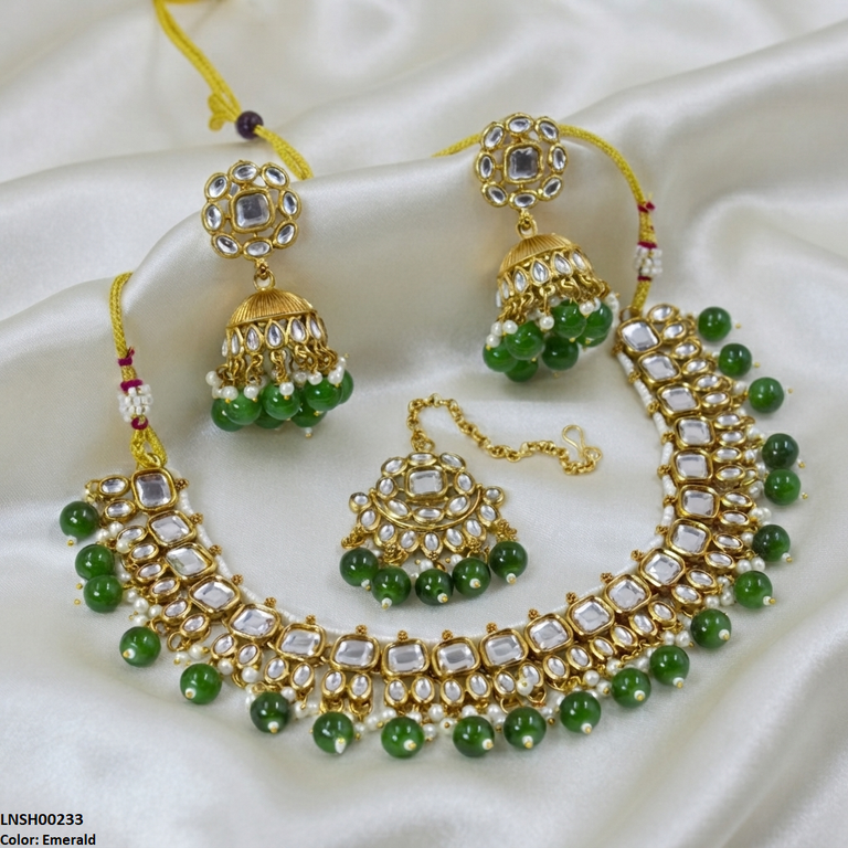 Square/Oval Stone Pearl Drop Rajwari Necklace Set