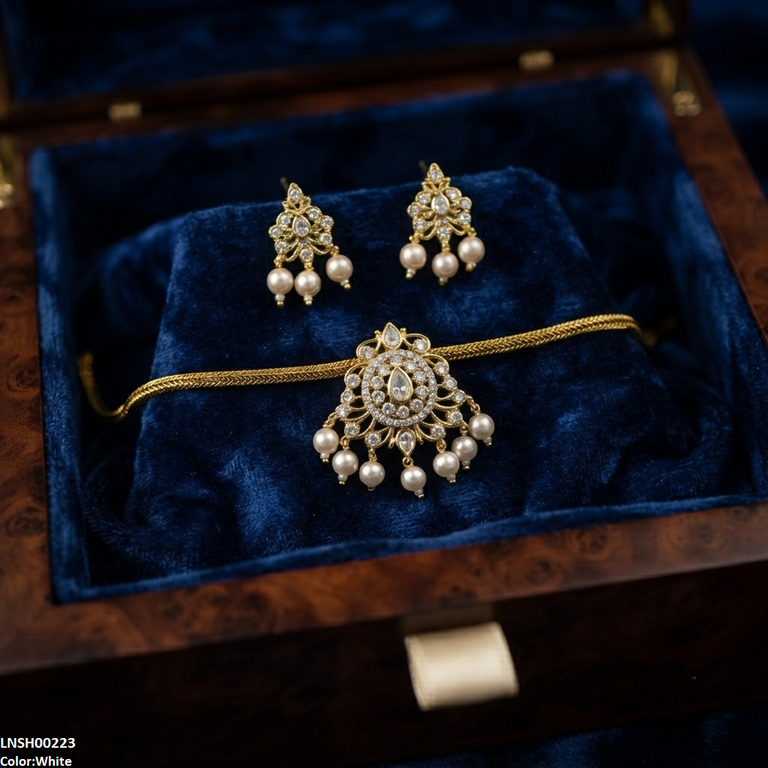 Oval/Tear Pearl Drop South Indian Necklace Set