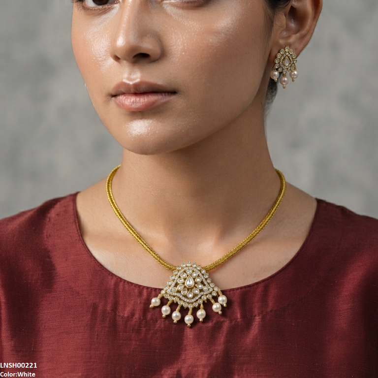 Round Pearl Drop South Indian Necklace Set
