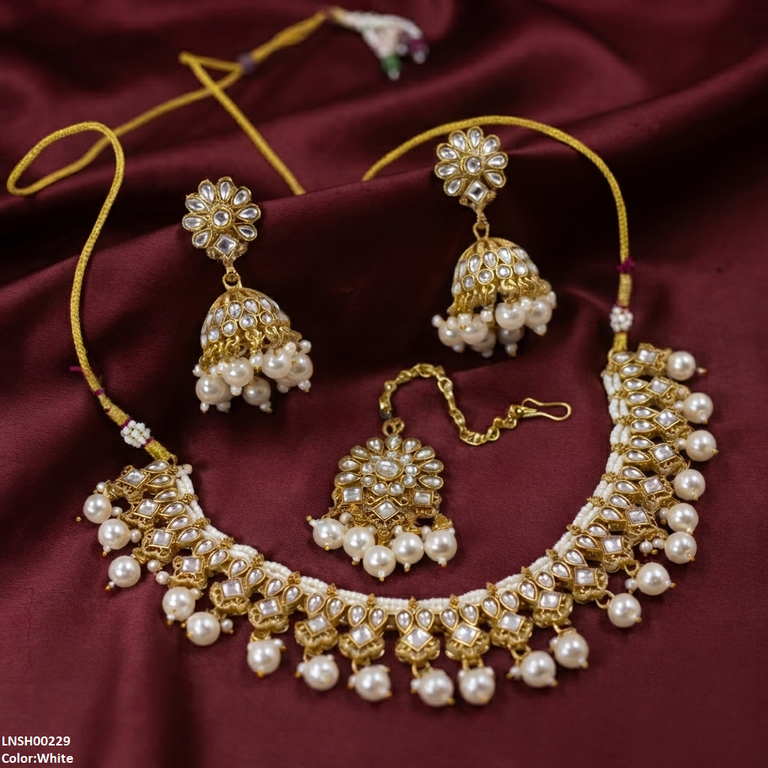 Tear/Square Pearl Drop Rajwari Necklace Set