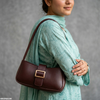 Midnight Buckle Armpit Ladies Hand Bag - Dark Brown