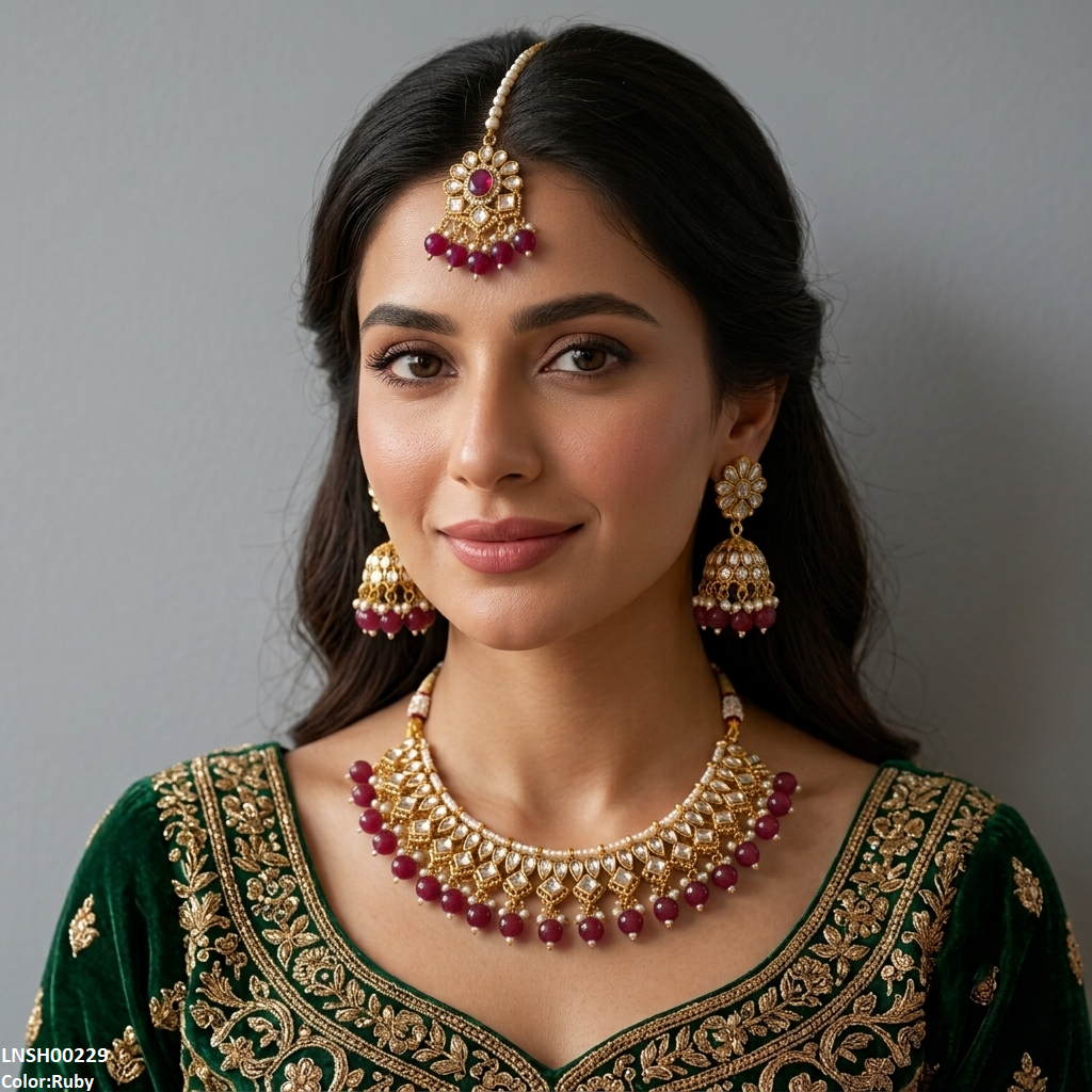Tear/Square Pearl Drop Rajwari Necklace Set