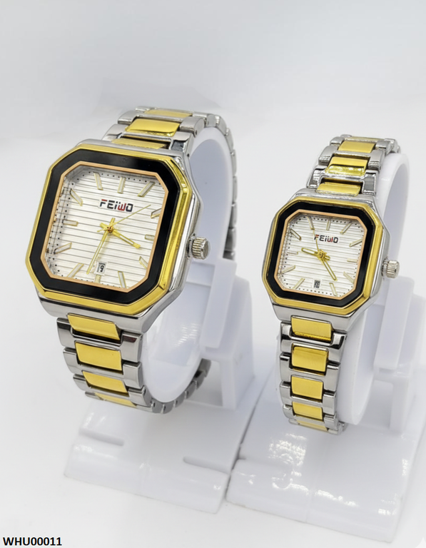 Square White Dial Couple Watch