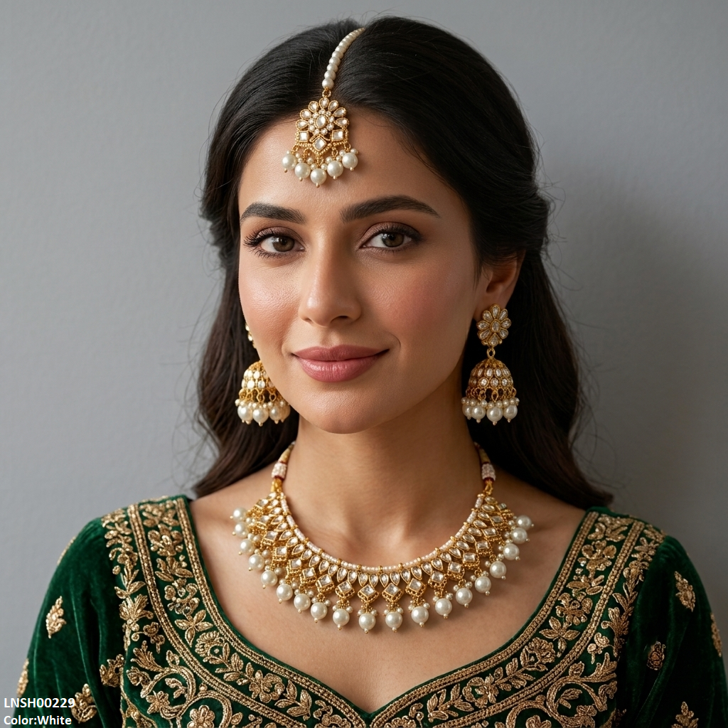 Tear/Square Pearl Drop Rajwari Necklace Set