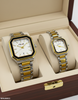 Square White Dial Couple Watch