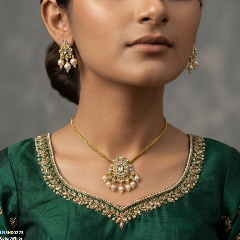 Oval/Tear Pearl Drop South Indian Necklace Set