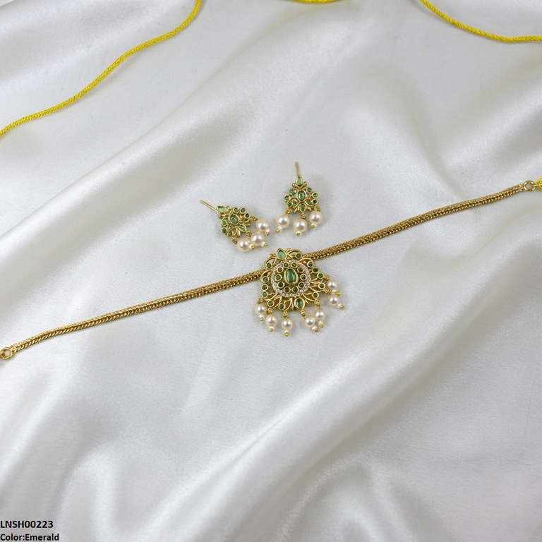 Oval/Tear Pearl Drop South Indian Necklace Set