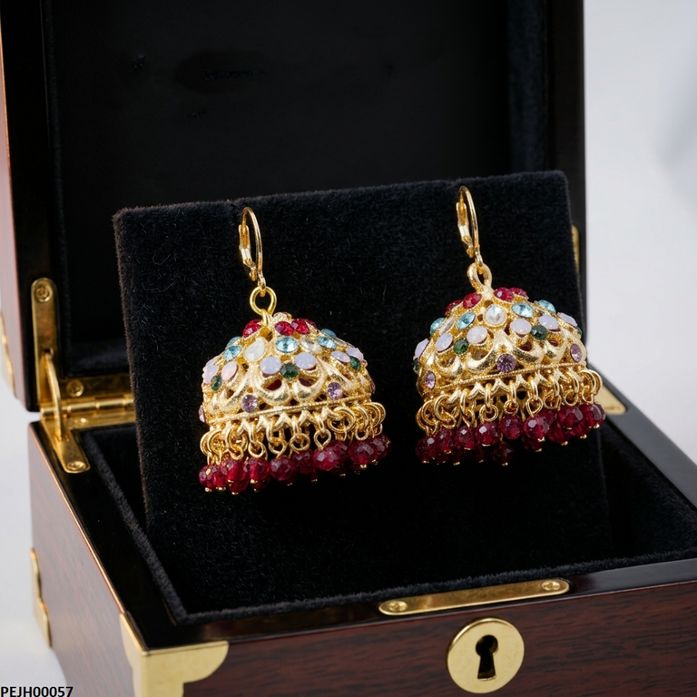 Multicolor Tear Stone Pearl Jhumki