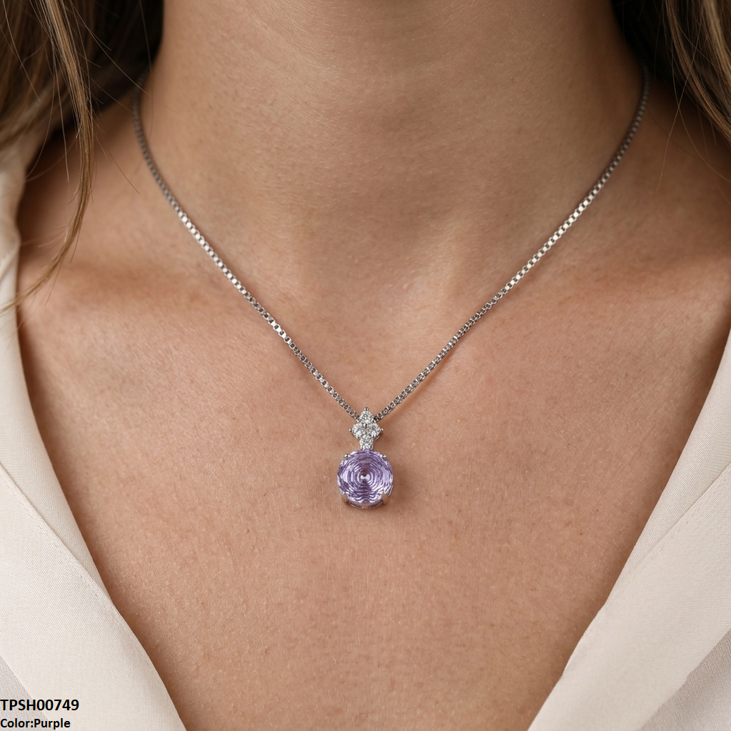 Round Zircon Pendant With Chain