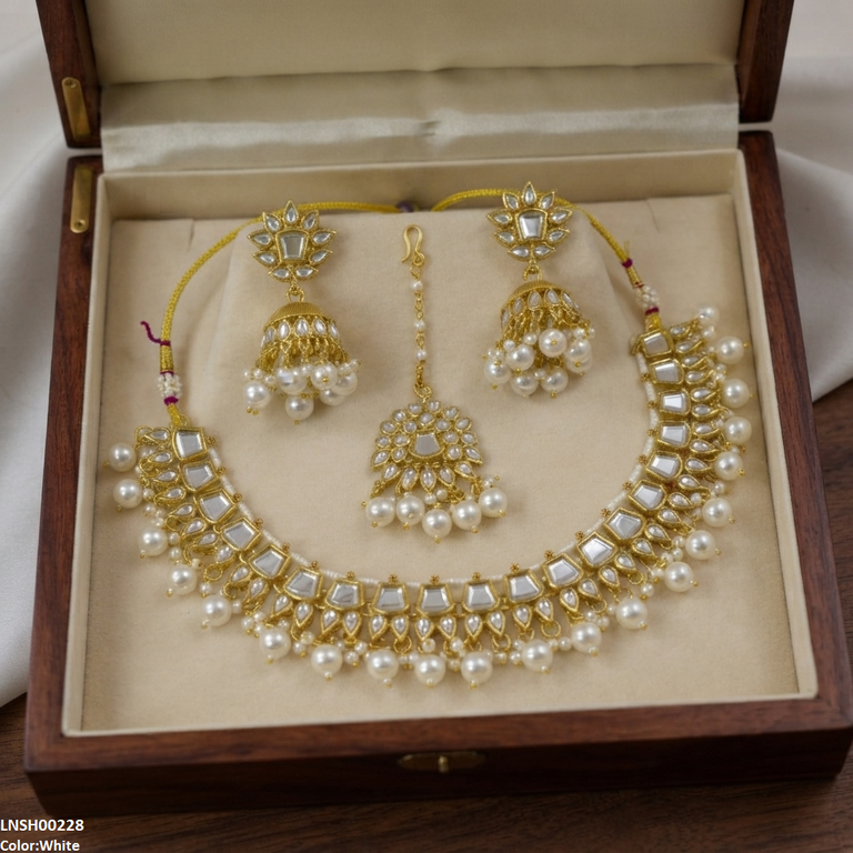 Square/Tear Pearl Drop Rajwari Necklace Set