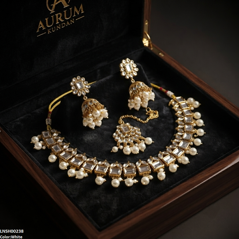 Square Pearl Drop Rajwari Necklace Set