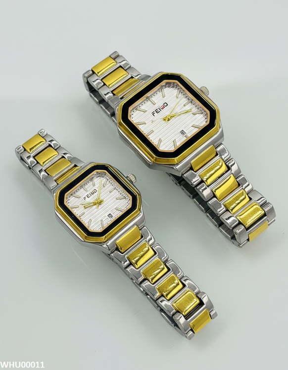 Square White Dial Couple Watch