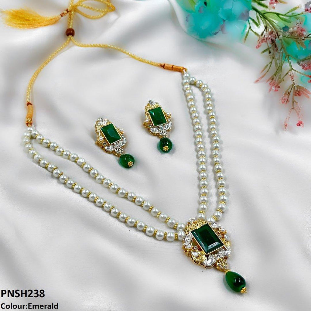 Rectangle Pearl Drop Necklace Set