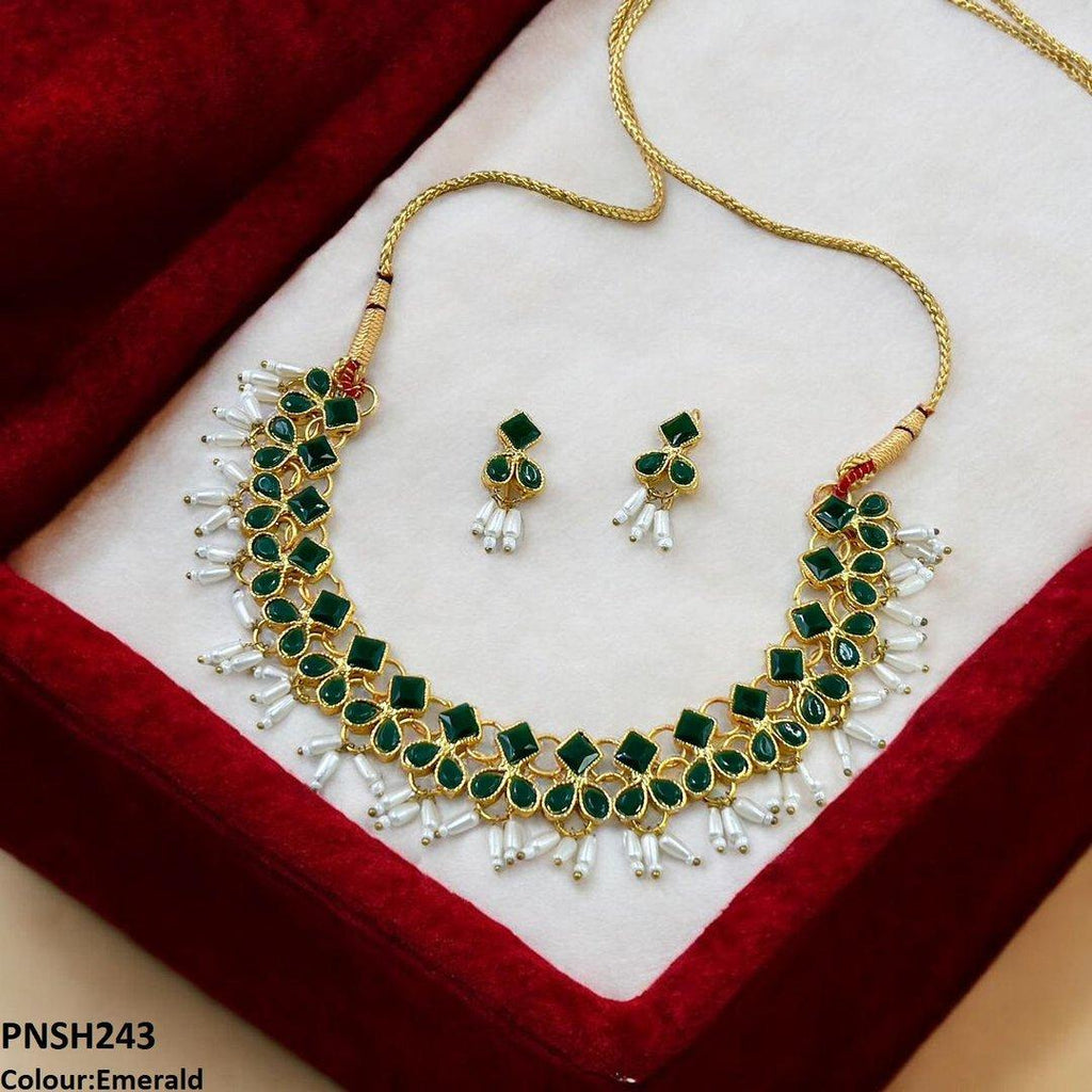 Square/Pearl Drop Necklace Set