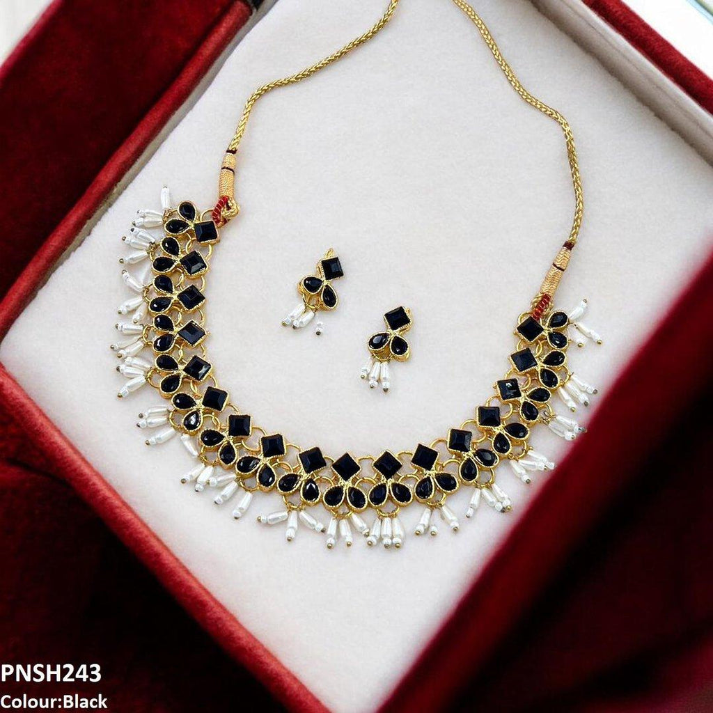 Square/Pearl Drop Necklace Set
