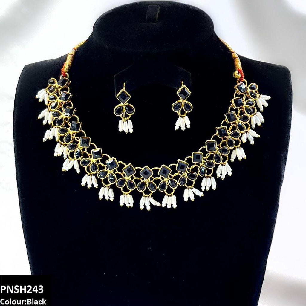 Square/Pearl Drop Necklace Set