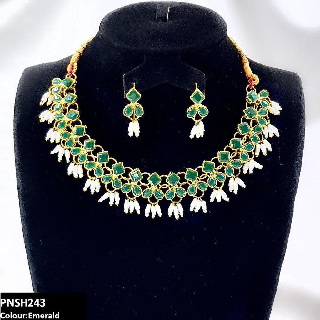 Square/Pearl Drop Necklace Set