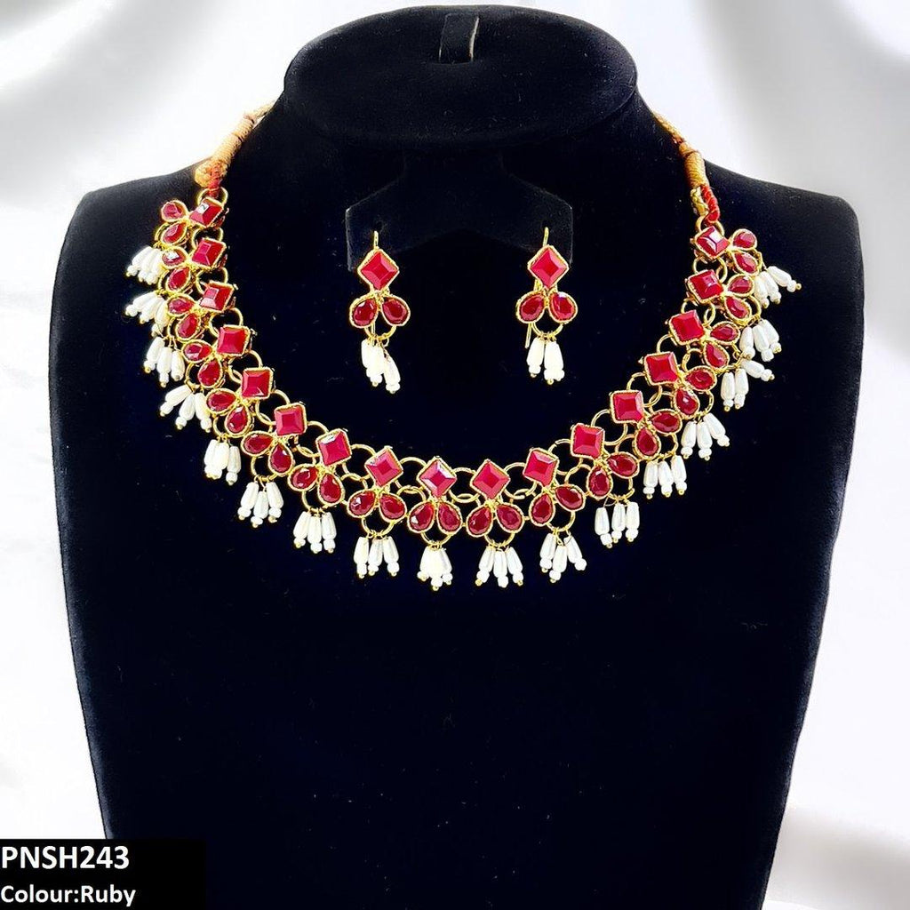 Square/Pearl Drop Necklace Set
