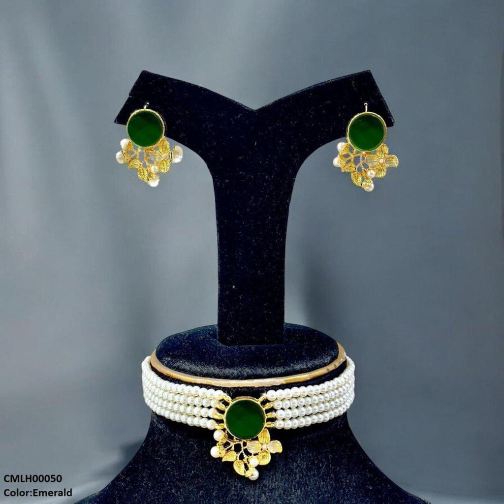 Circle Flower Pearl Choker Set
