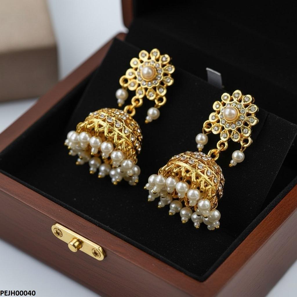 Round Flower Pearl Drop Jhumki