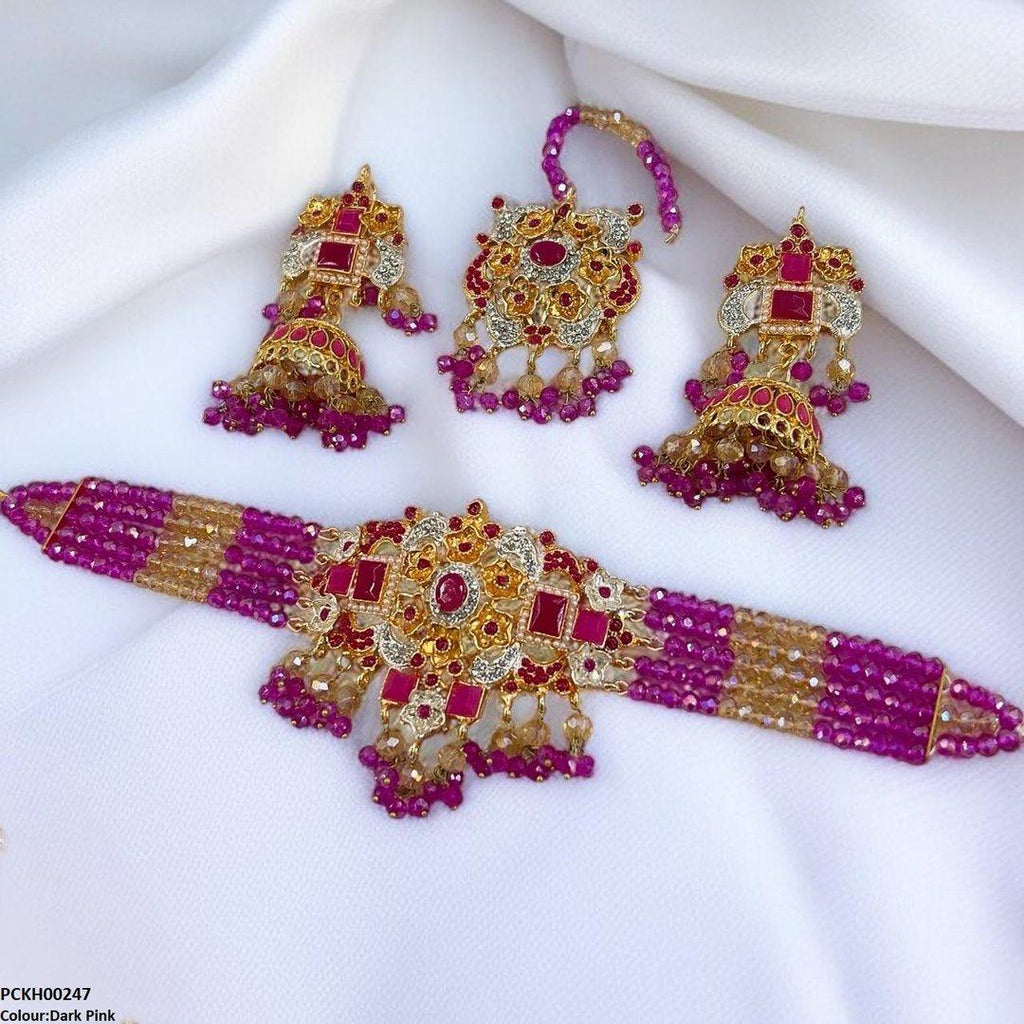 Oval/Rectangle Flower Pearl Drop Choker Set