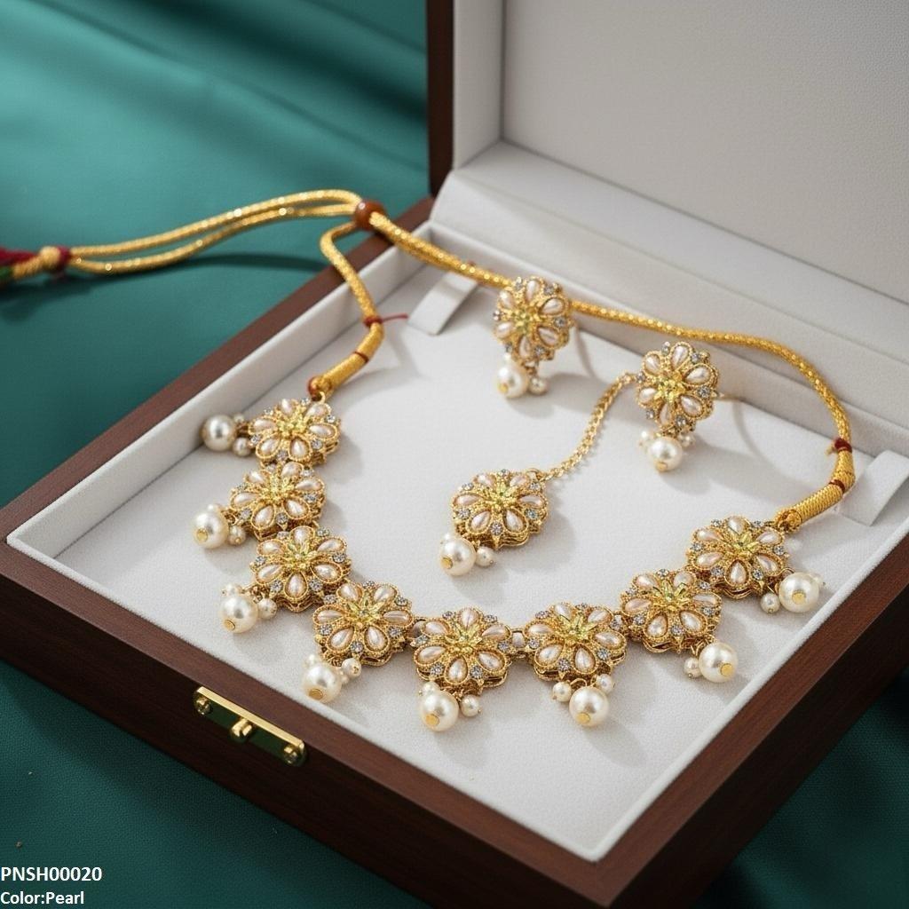Flower Pearl Drop Necklace Set