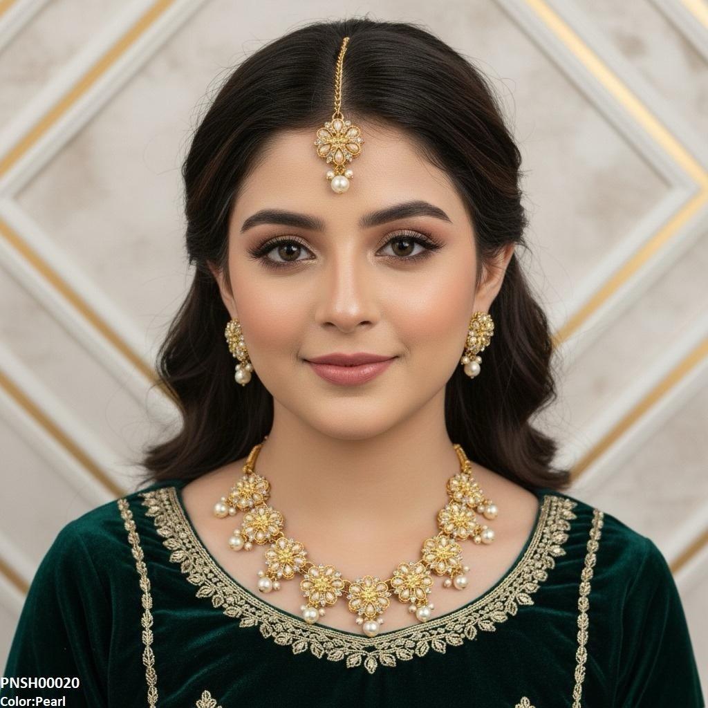 Flower Pearl Drop Necklace Set