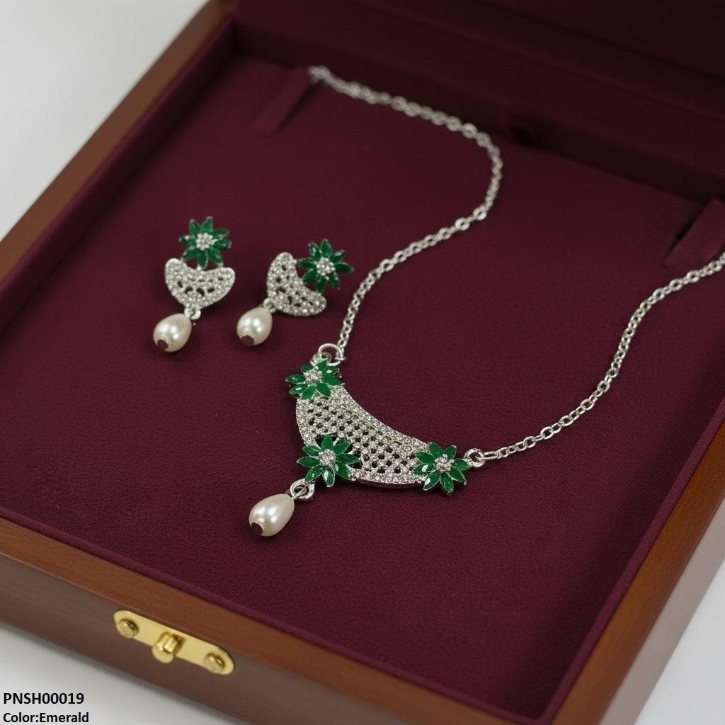 Flower Pearl Drop Necklace Set
