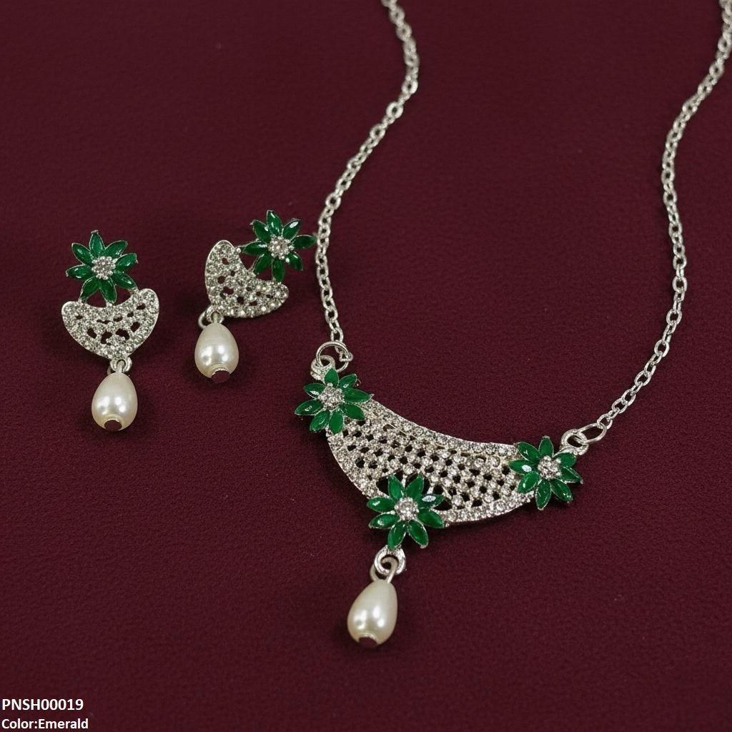 Flower Pearl Drop Necklace Set