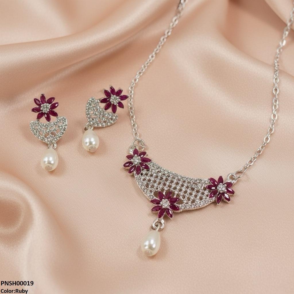 Flower Pearl Drop Necklace Set