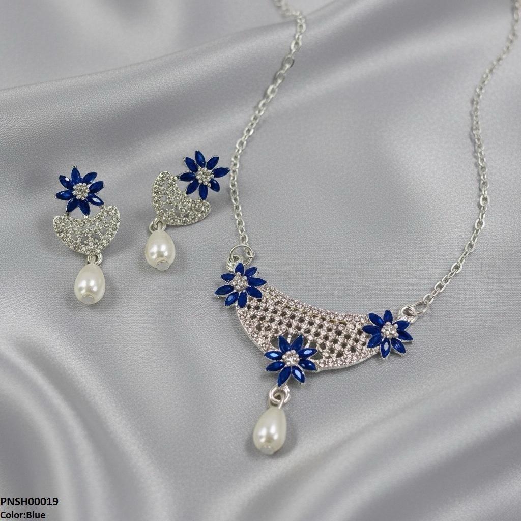 Flower Pearl Drop Necklace Set