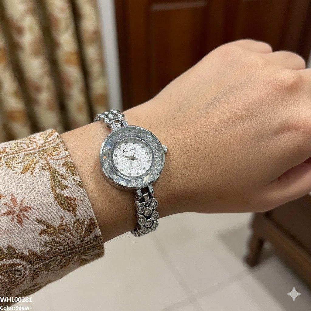 Round Rhinestone Bezel Dial Watch