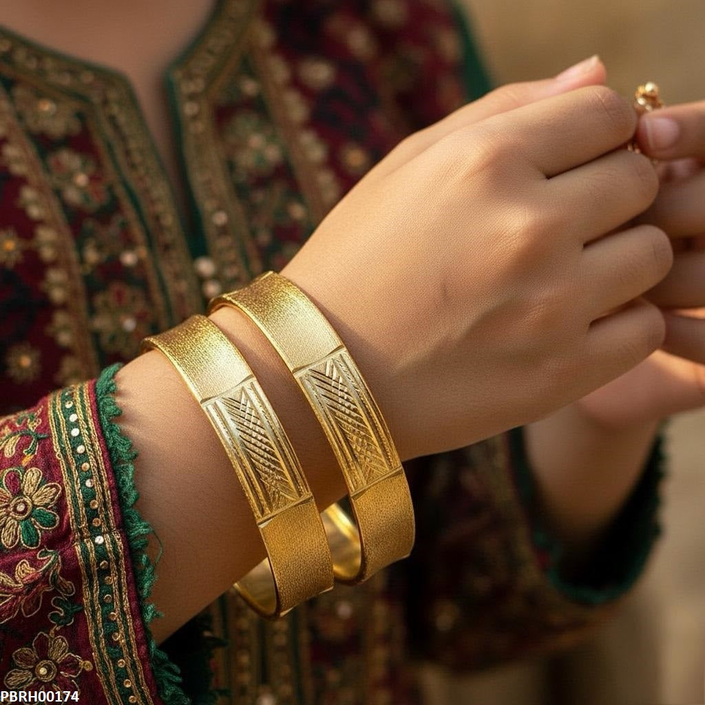 Textured Flat Bangles 2 Pcs Set