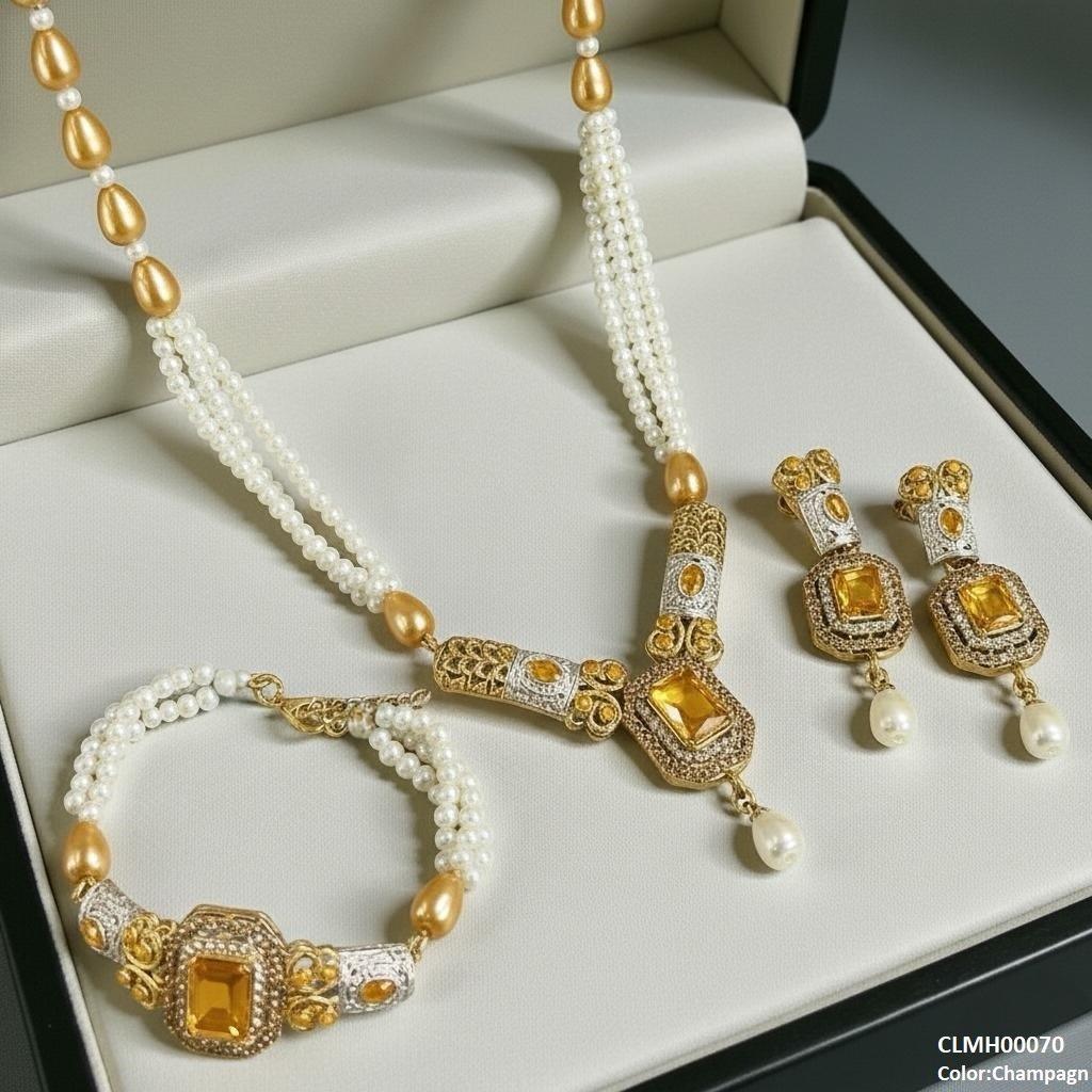 Rectangle Pearl Drop Mala Set