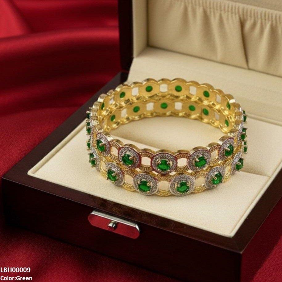 Round Stone Linked Bangle Set