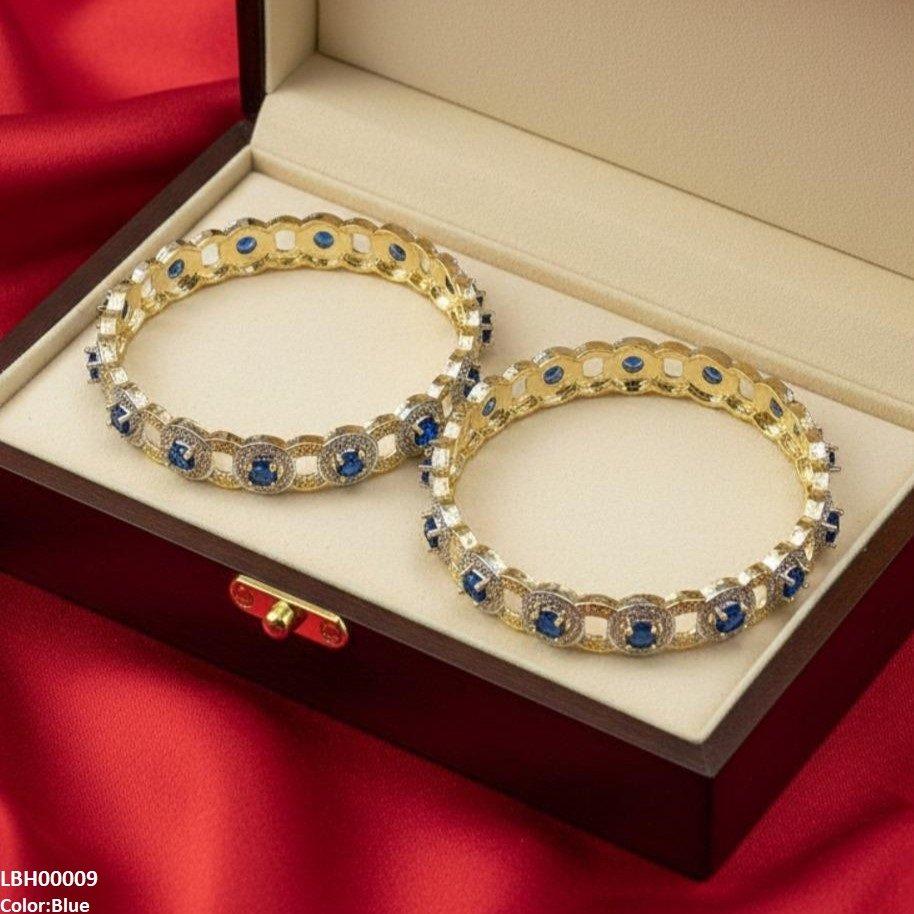 Round Stone Linked Bangle Set