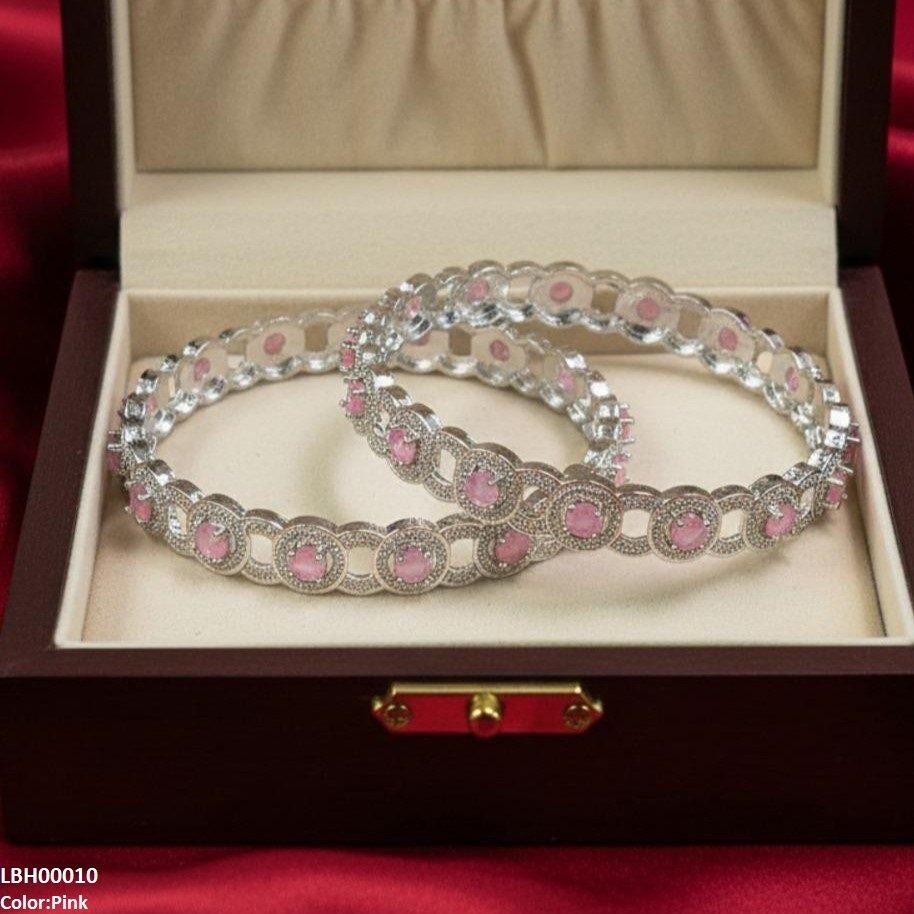 Round Stone Linked Bangle Set