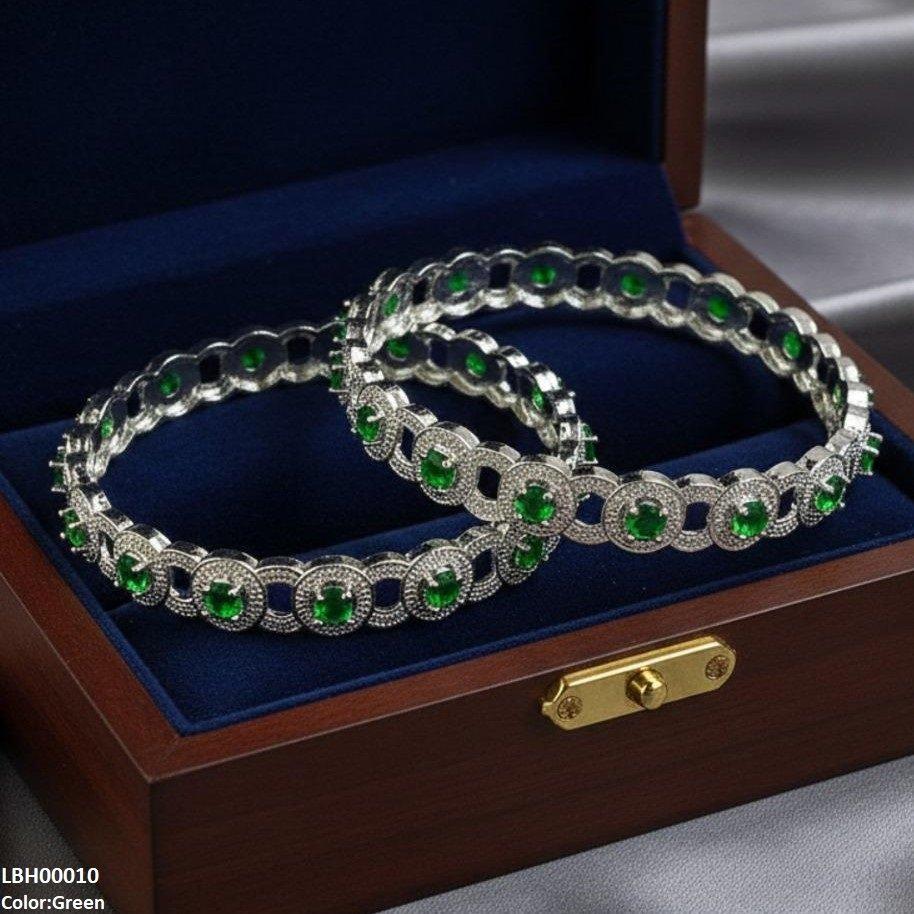 Round Stone Linked Bangle Set