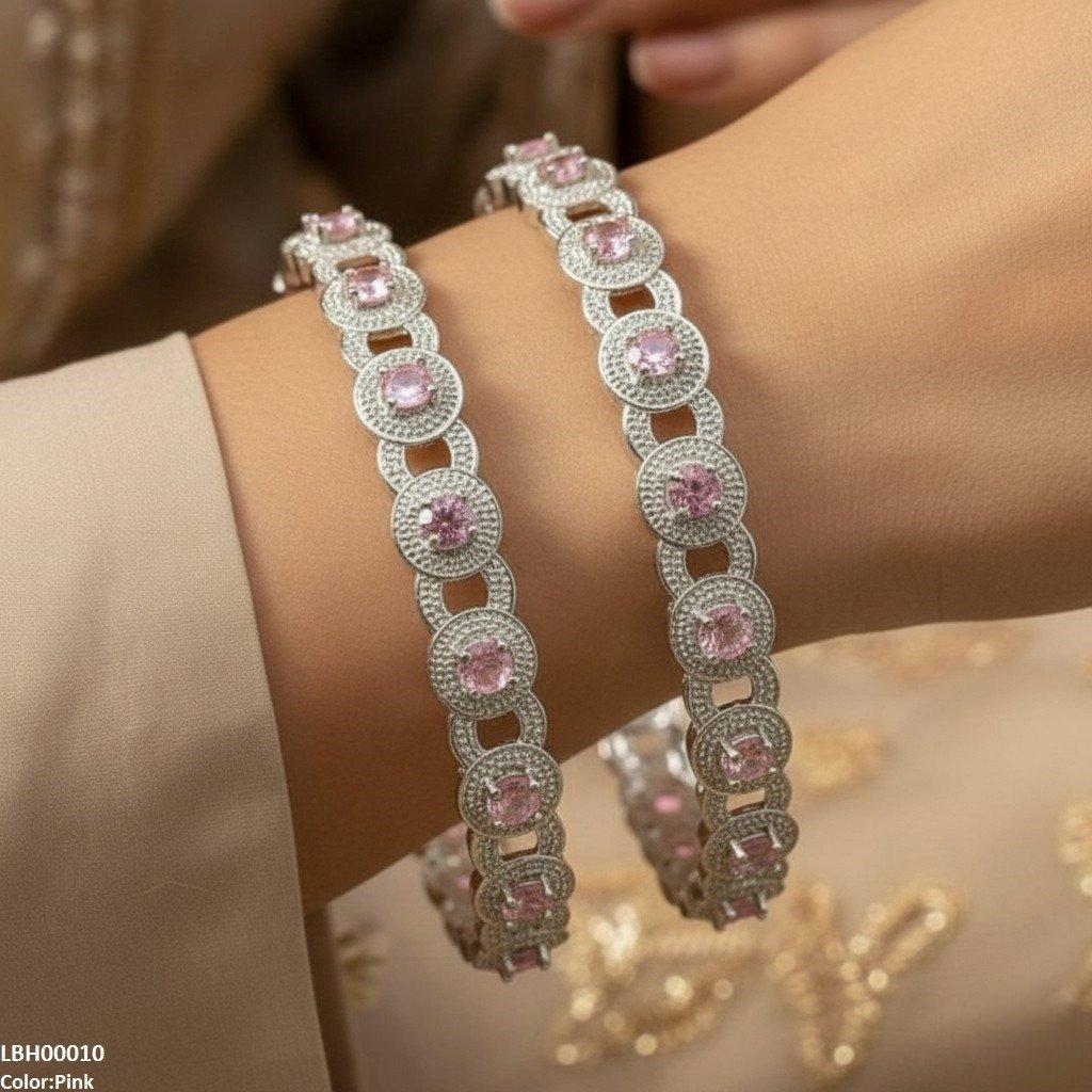 Round Stone Linked Bangle Set