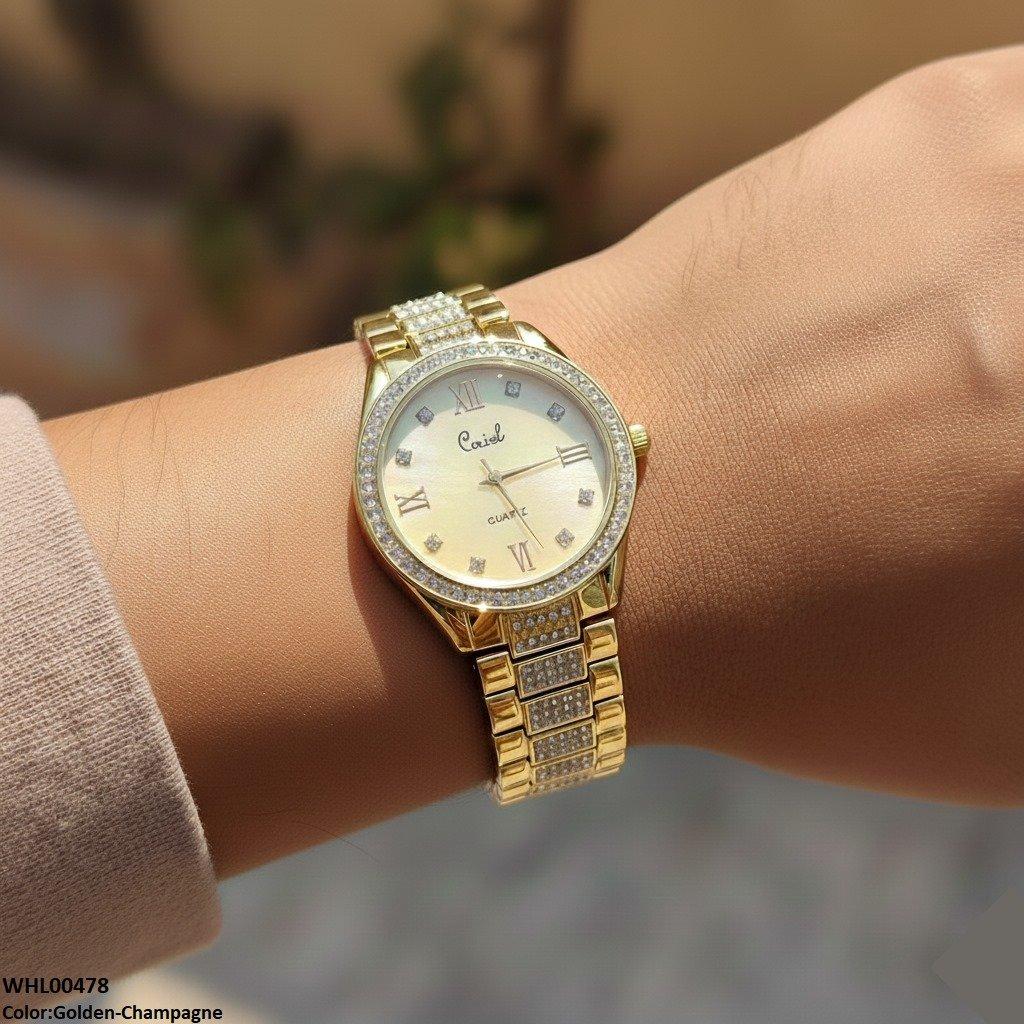 Round Bezel Stone Dial Women's Watch