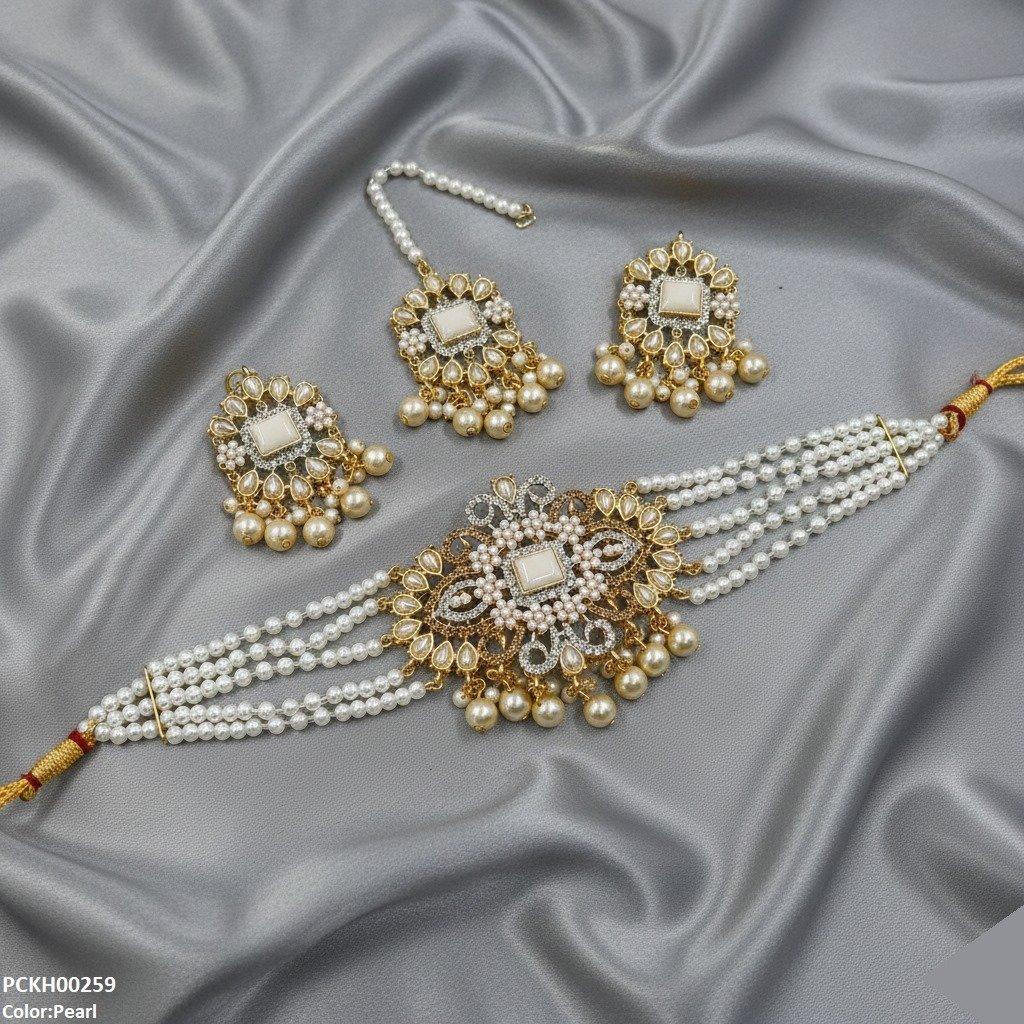 Flower/Tear Pearl Drop Choker Set