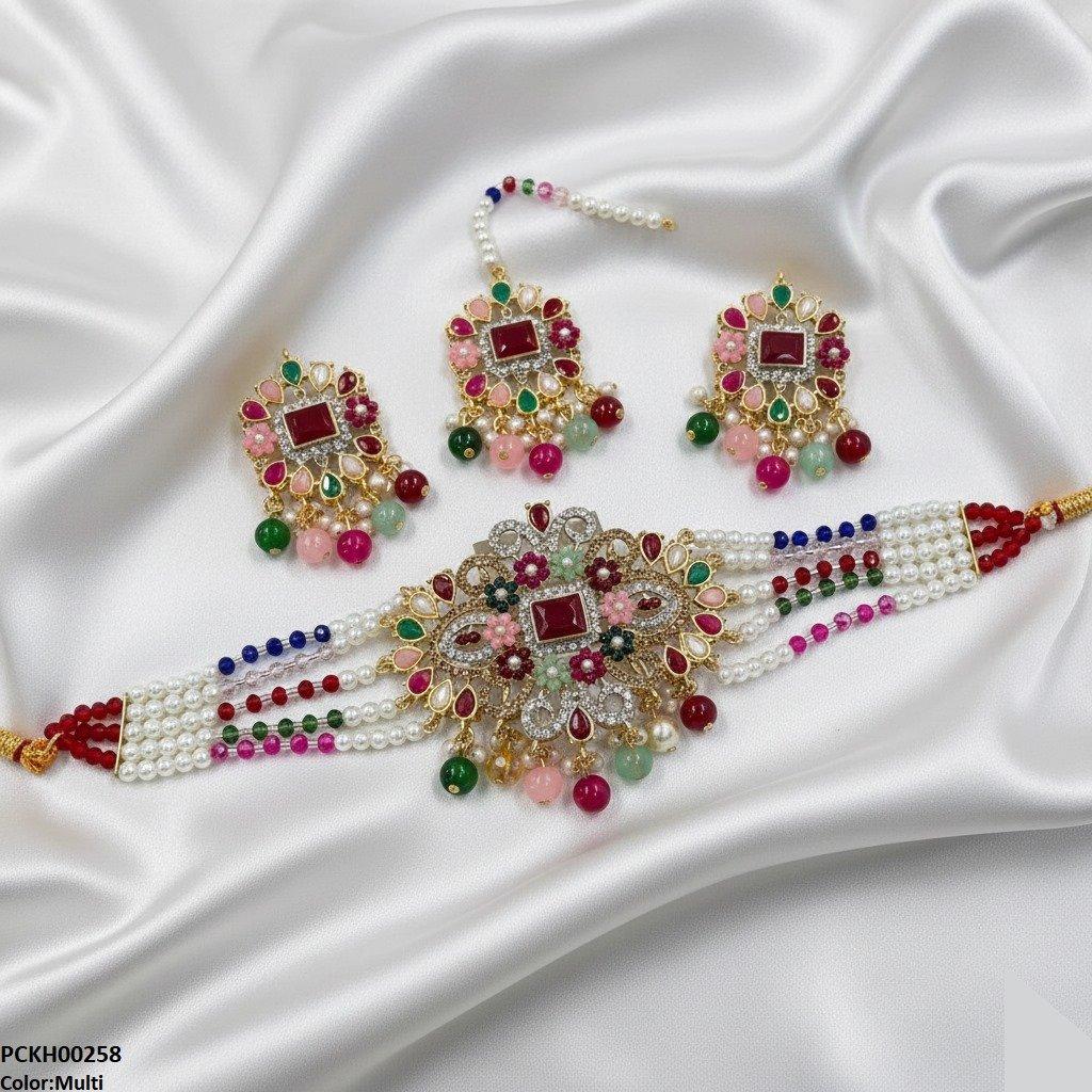 Flower Tear Pearl Drop Choker Set