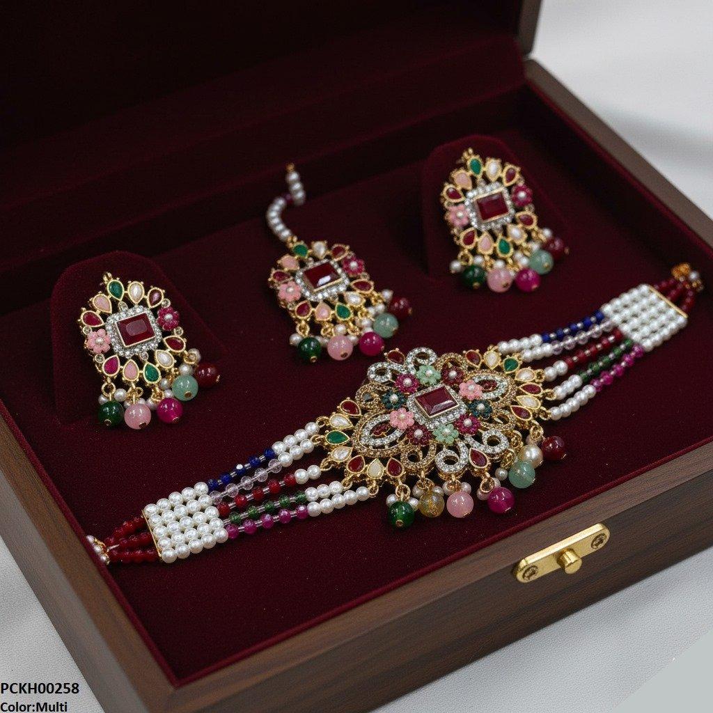Flower Tear Pearl Drop Choker Set