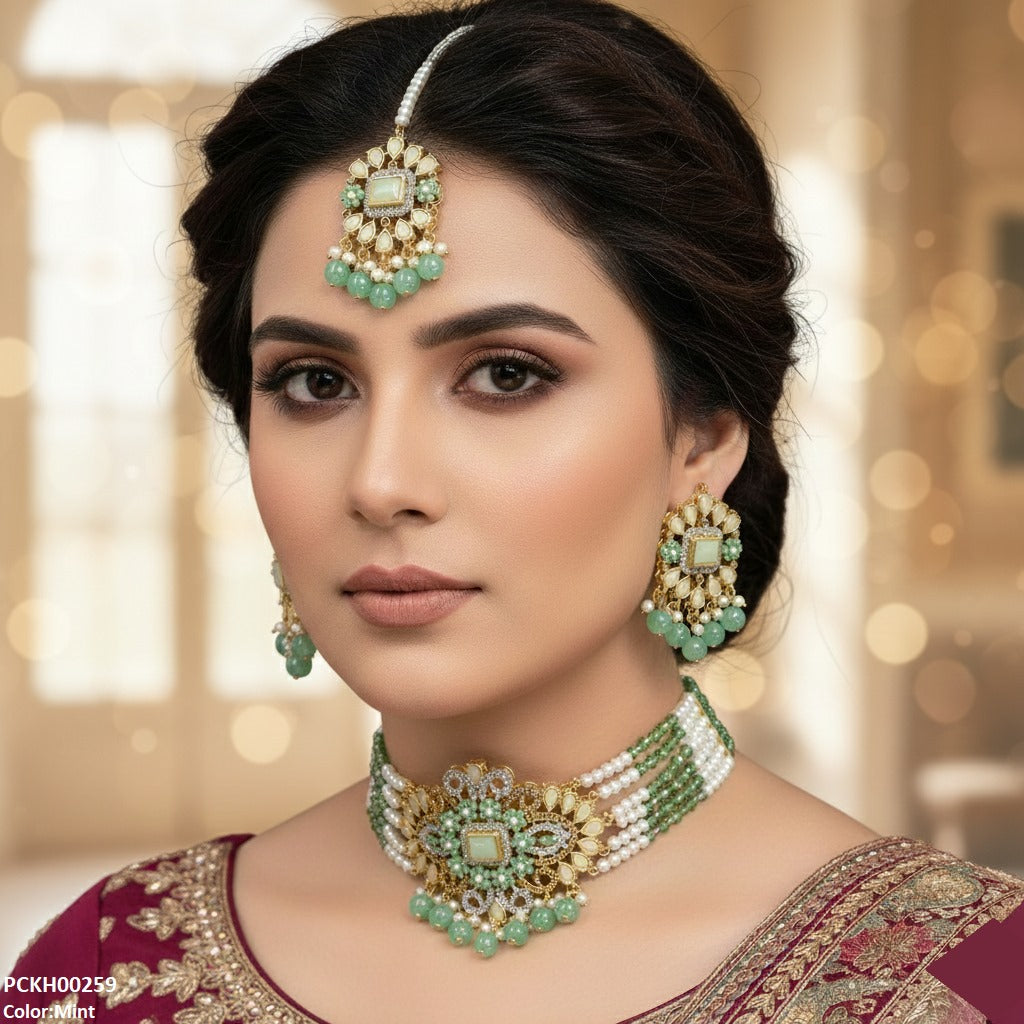 Flower/Tear Pearl Drop Choker Set
